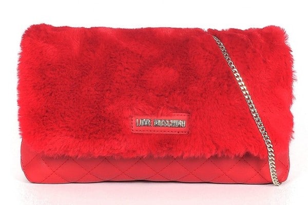 Love Moschino Red Quilted Eco-Leather & Faux Fur Shoulder Bag