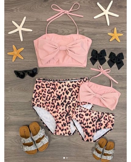 Sparkle In Pink Mom and Daughter Matching Animal Print Bikinis