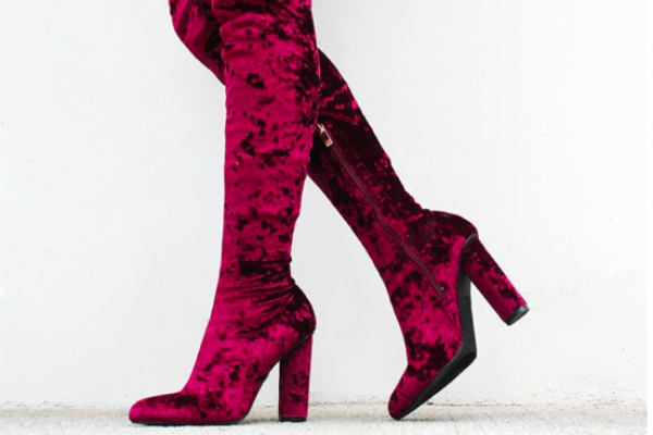 purple velvet over the knee boots 