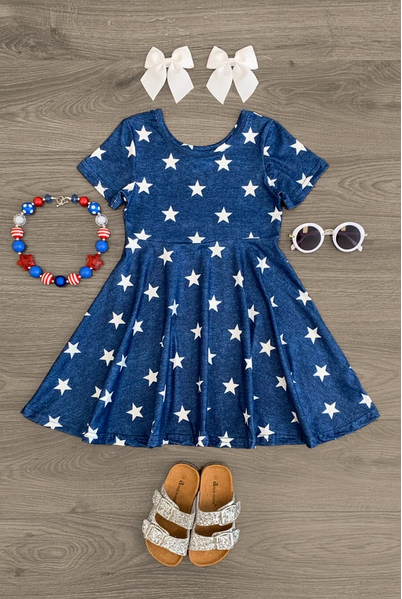 sparkle in pink Blue & White Star Short Sleeve Dress