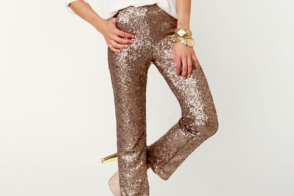 Wearing bronze color pants in office.