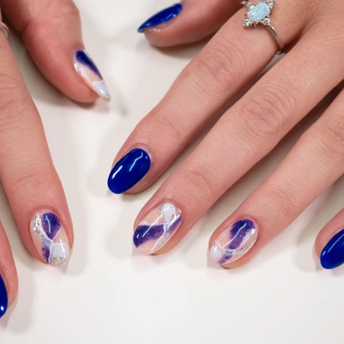 Blue Blooming Gel Nail design Image