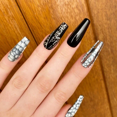 Black Blooming Gel Nail design Image