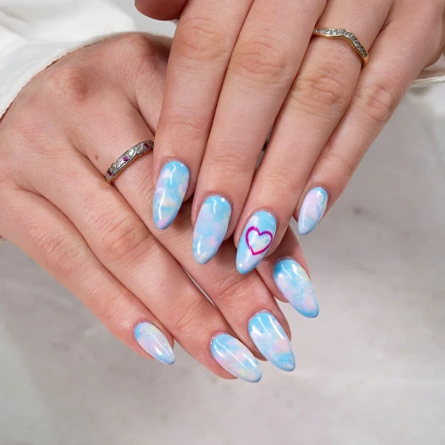 Sky Blue Blooming Gel Nail design Image