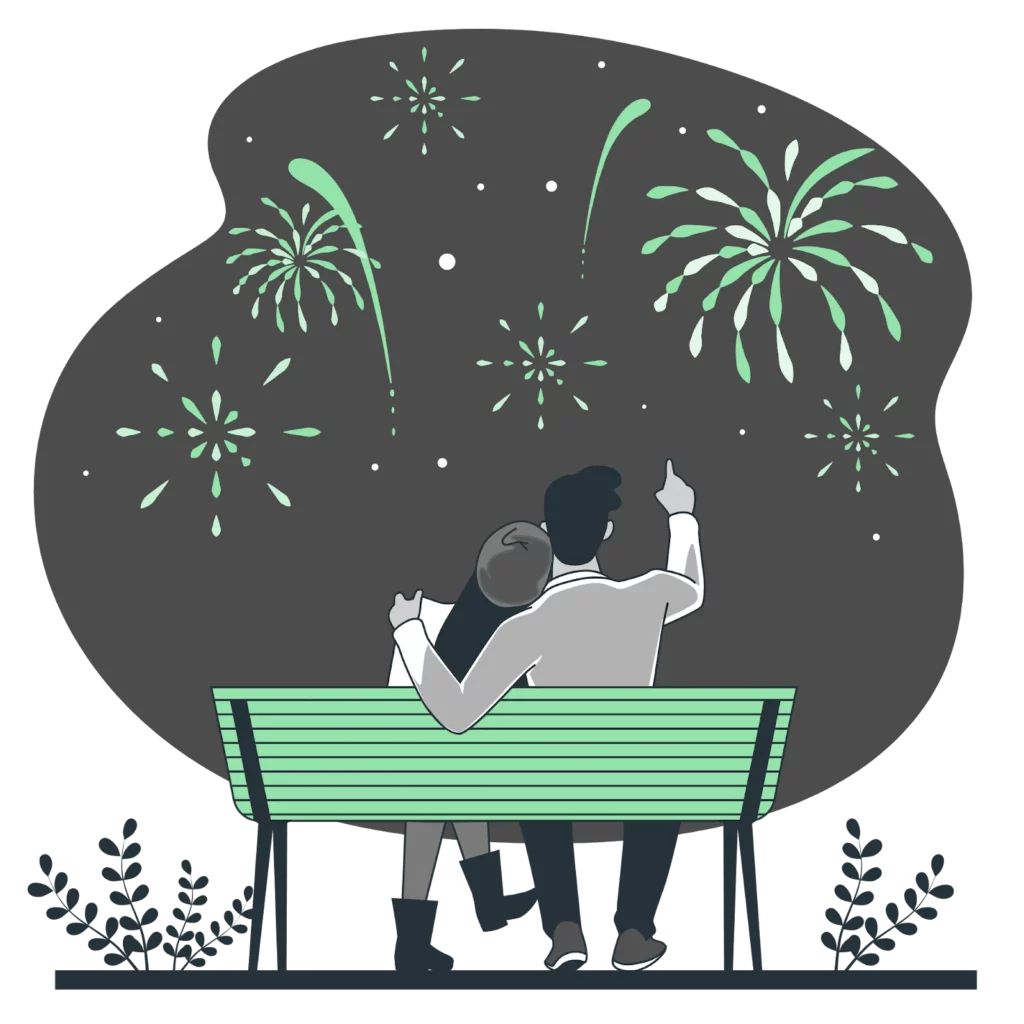 Infographic of a couple watching fireworks in the sky