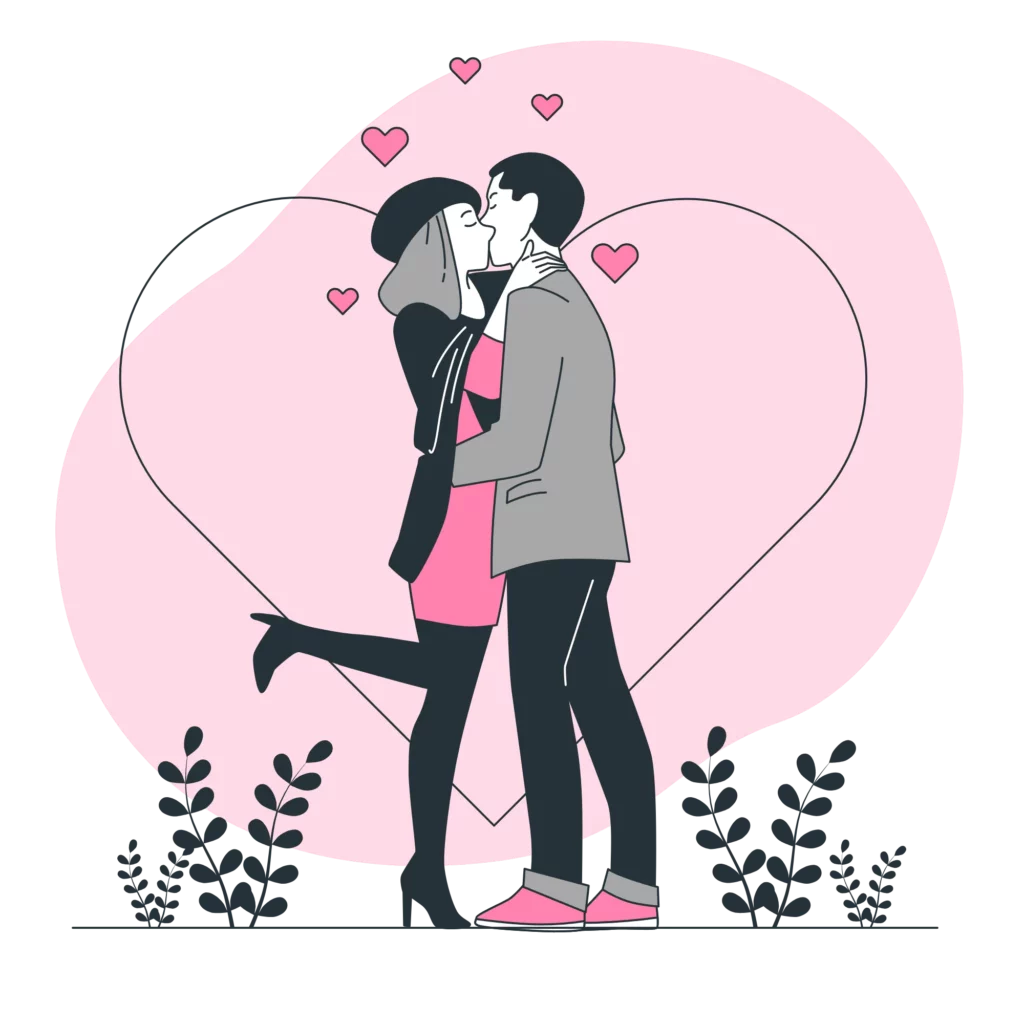 Infographic showing Couple kissing