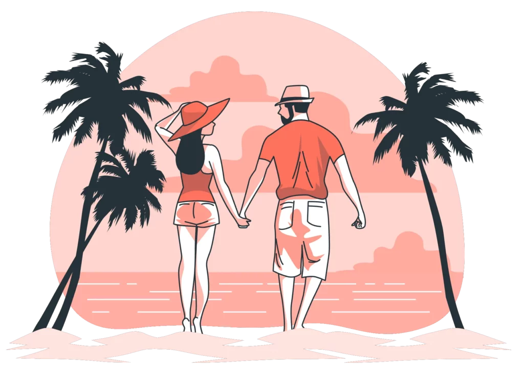 Infographic showing Couple in a romantic gate away in a beach at sun down